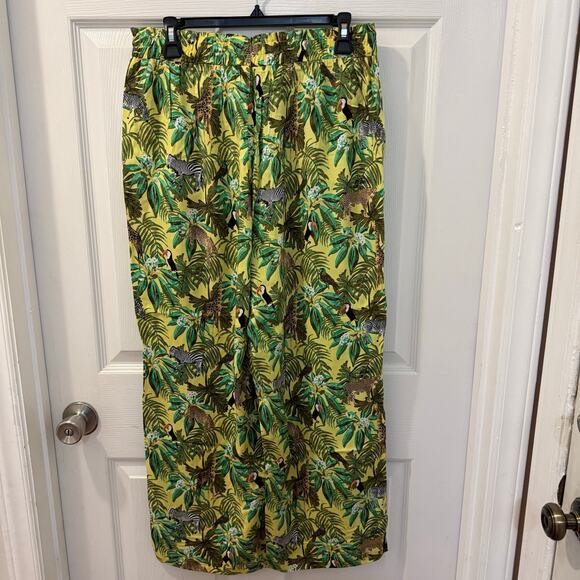 Jane + Delancey safari jungle animal palm print pull on trouser lounge pants Lg - Picture 7 of 9